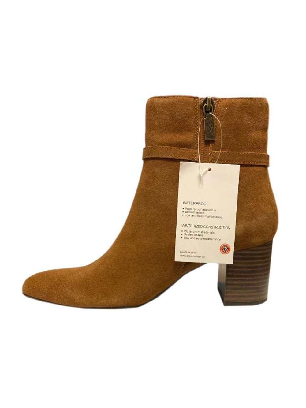 Aqua College Tatum Waterproof Suede Ankle Booties Rust Brown Block Heel Womens